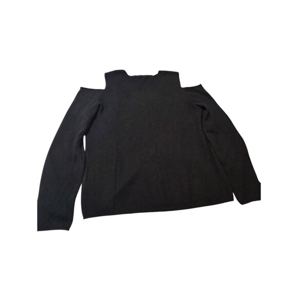 Peck And Peck Luxury 100% Cashmere Black L Crew Neck Cold Shoulder Sweater A26.1 - Picture 2 of 7